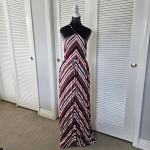 Ann Taylor LOFT Summer Chevron Halter Maxi Dress with Belt & Zipper Size XST